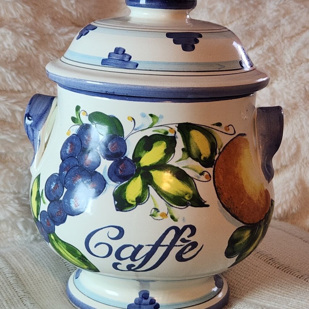 Vintage Caffè Jar Hand Made in Italy & Hand Painted by Ceramiche Il Ponte, Prop